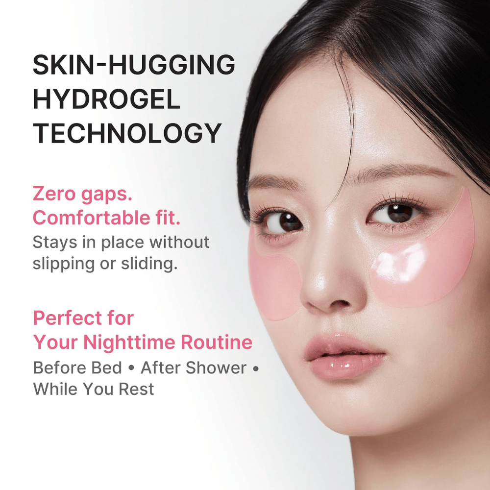 2. Medicube PDRN Pink Caffeine Collagen Eye Patch – lyserøde hydrogel eye patches, der sidder behageligt under øjnene