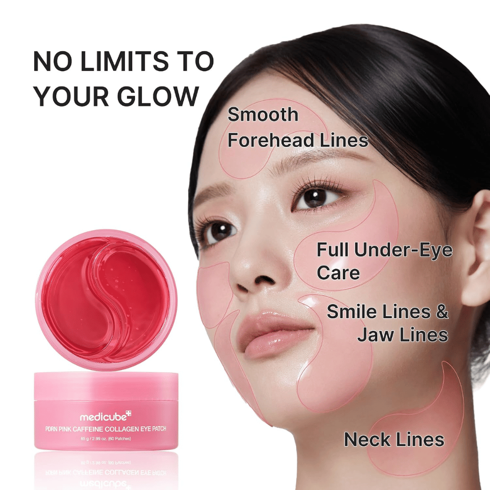 1. Medicube PDRN Pink Caffeine Collagen Eye Patch – hydrogelmasker til fine linjer omkring øjne, pande, kæbelinje og hals