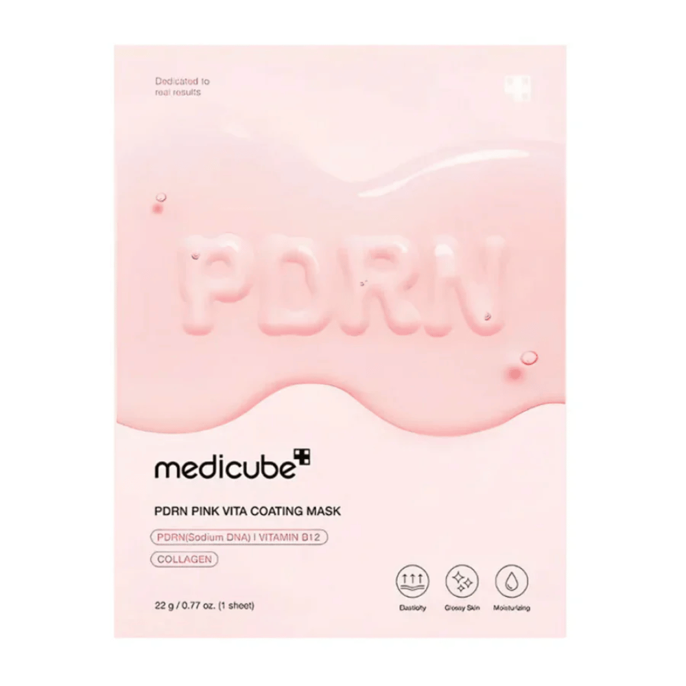  Enkelt produktbillede af Medicube PDRN Pink Vita Coating Mask i rosa emballage.