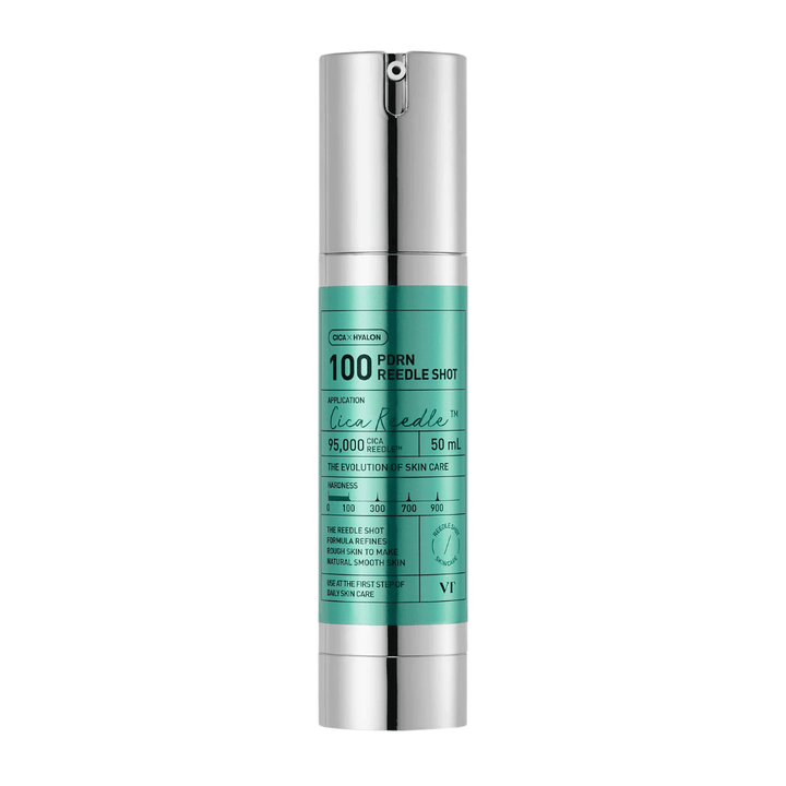 VT Cosmetics PDRN Reedle Shot 100 flaske med minimalistisk design og aktiv formel til at forbedre hudtekstur, glød og elasticitet