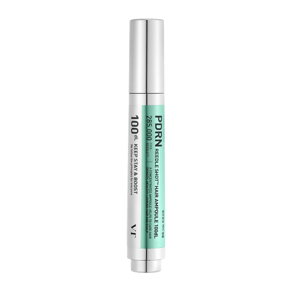 PDRN Reedle Shot Hair Ampoule 100dL i penformat på hvid baggrund, et koncentreret hovedbundsserum, der styrker hovedbunden og støtter et sundere hår.