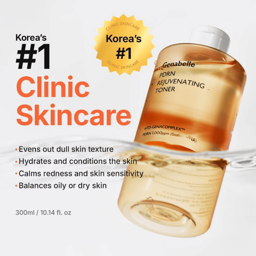 Genabelle PDRN Rejuvenating Toner som fugter huden, udjævner hudstrukturen, beroliger rødme og hjælper med at balancere huden.