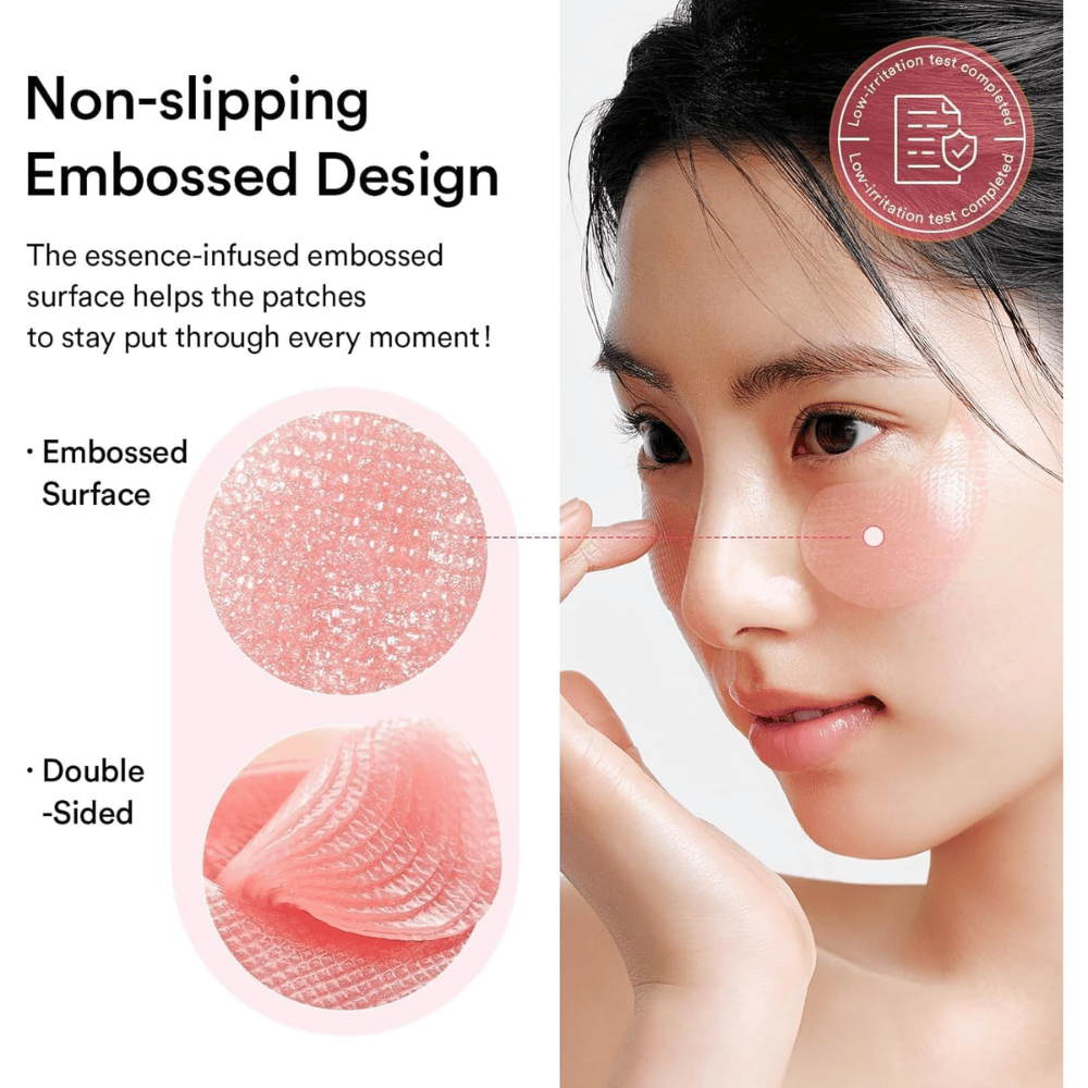 Abib PDRN Retinal Eye Patch Glow Jelly med embossed overflade som sidder på plads og giver intensiv pleje under øjnene mod mørke rande og fine linjer.