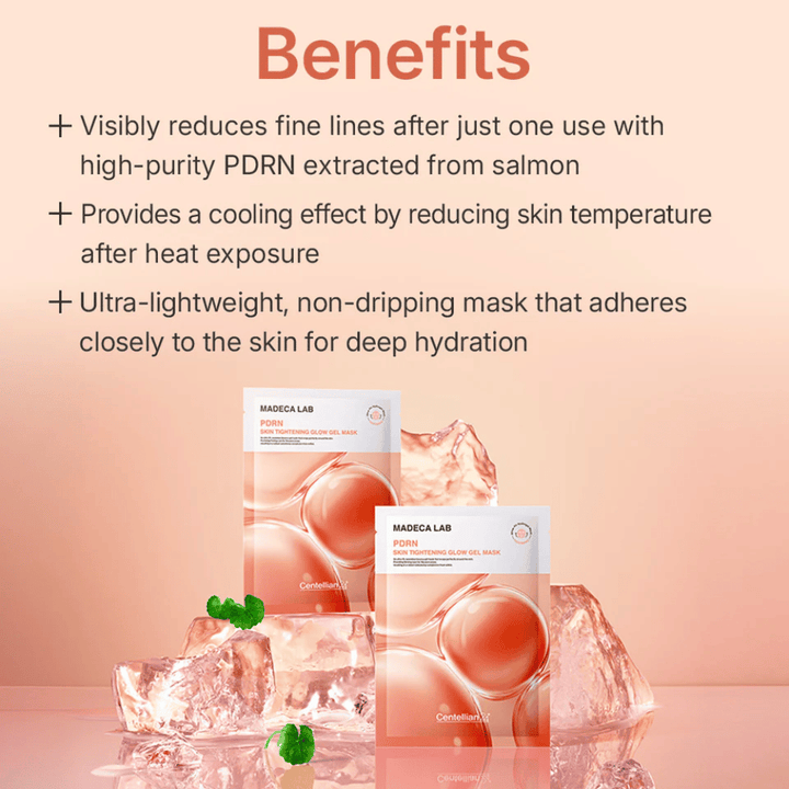 MADECA LAB PDRN Skin Tightening Glow Gel Mask – opstrammende gelmaske med PDRN fra laks som giver kølende effekt, intensiv fugt og synligt glattere hud.