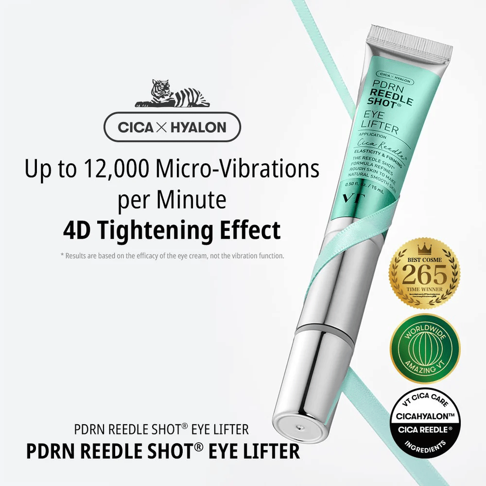 Øjencreme fra VT Cosmetics med PDRN og mikro-vibration, som reducerer fine linjer, fugter i dybden og giver en fastere hud omkring øjenområdet