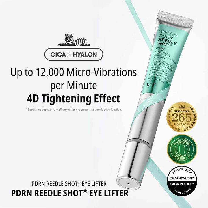 Øjencreme fra VT Cosmetics med PDRN og mikro-vibration, som reducerer fine linjer, fugter i dybden og giver en fastere hud omkring øjenområdet