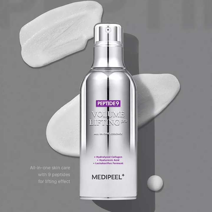 Medi-Peel Peptide 9 Volume Lifting All In One Essence Pro – koreansk essence med peptider, kollagen og hyaluronsyre som hjælper med at fugte huden og forbedre hudens elasticitet.