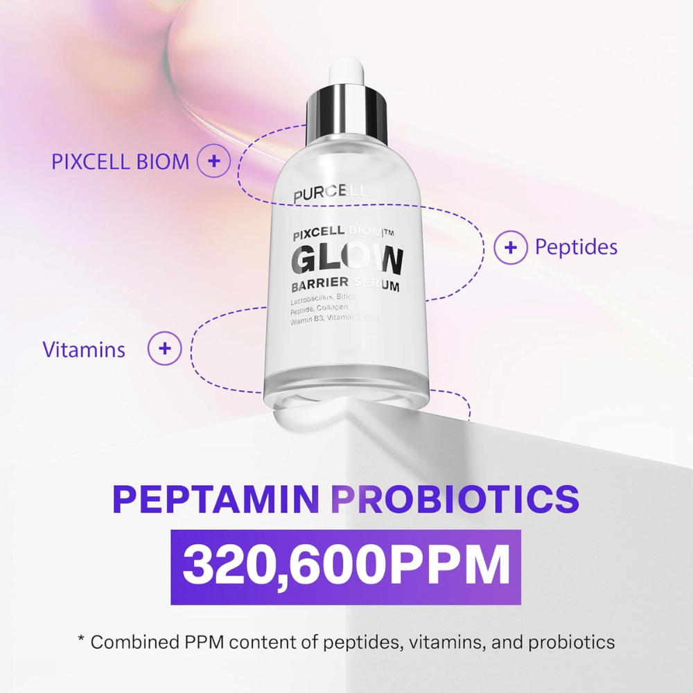 PURCELL Pixcell Biom Glow Barrier Serum med Peptamin Probiotics 320 600 PPM – kombination af peptider, vitaminer og probiotika.