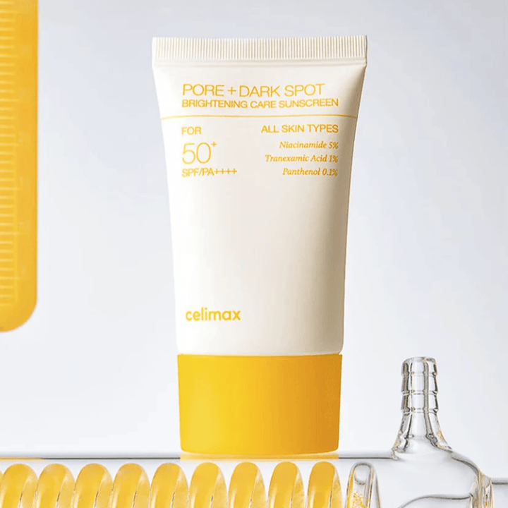 Celimax Pore+Dark Spot Brightening Care Sunscreen SPF50+ PA++++ 50 ml – solbeskyttelse for alle hudtyper, der reducerer mørke pletter og jævner hudtonen