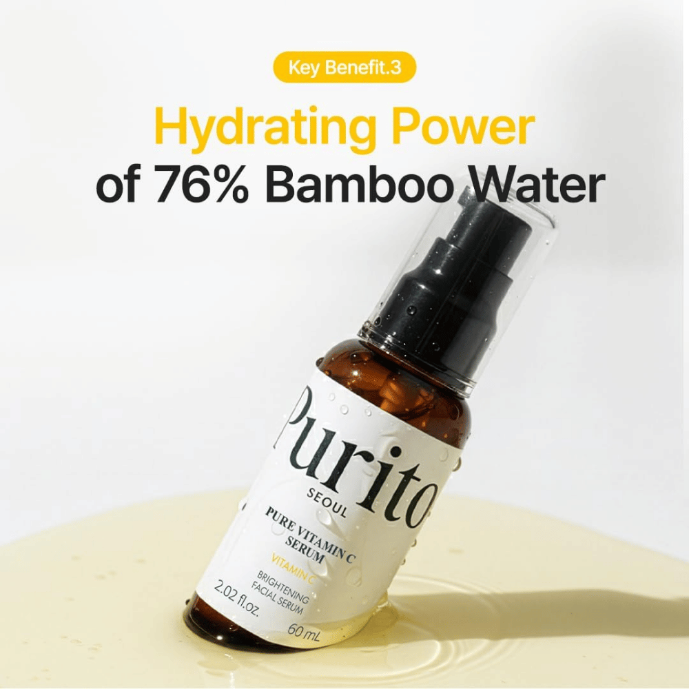 Purito SEOUL Pure Vitamin C Serum med 76 % bambusvand, som hjælper med at fugte huden, samtidig med at serummet giver glød.