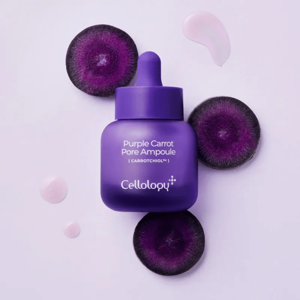 Cellology Purple Carrot Pore Ampoule med lilla gulerod og Carrotchiol til porepleje og en glattere hudfornemmelse.