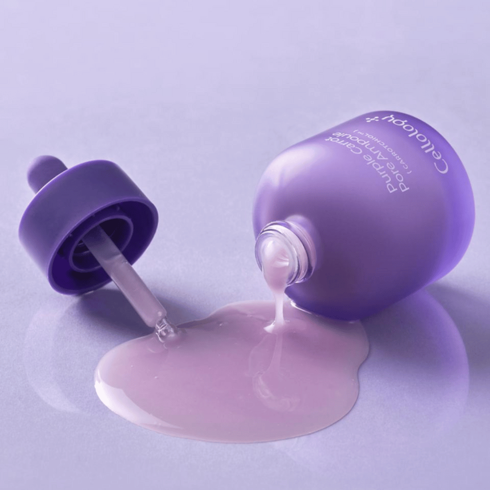 Cellology Purple Carrot Pore Ampoule med pipette og cremet serumtekstur til pleje af synlige porer.