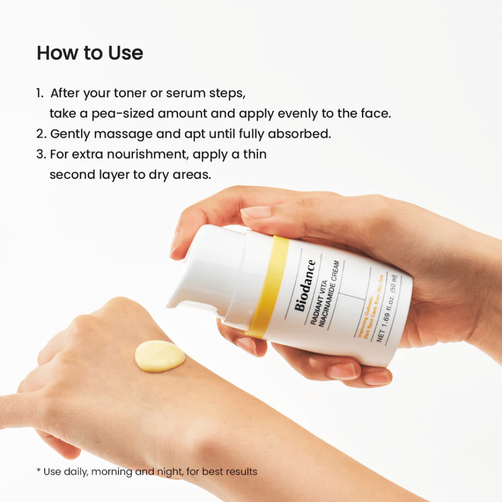Sådan bruger du Biodance niacinamide cream – påføring efter toner eller serum