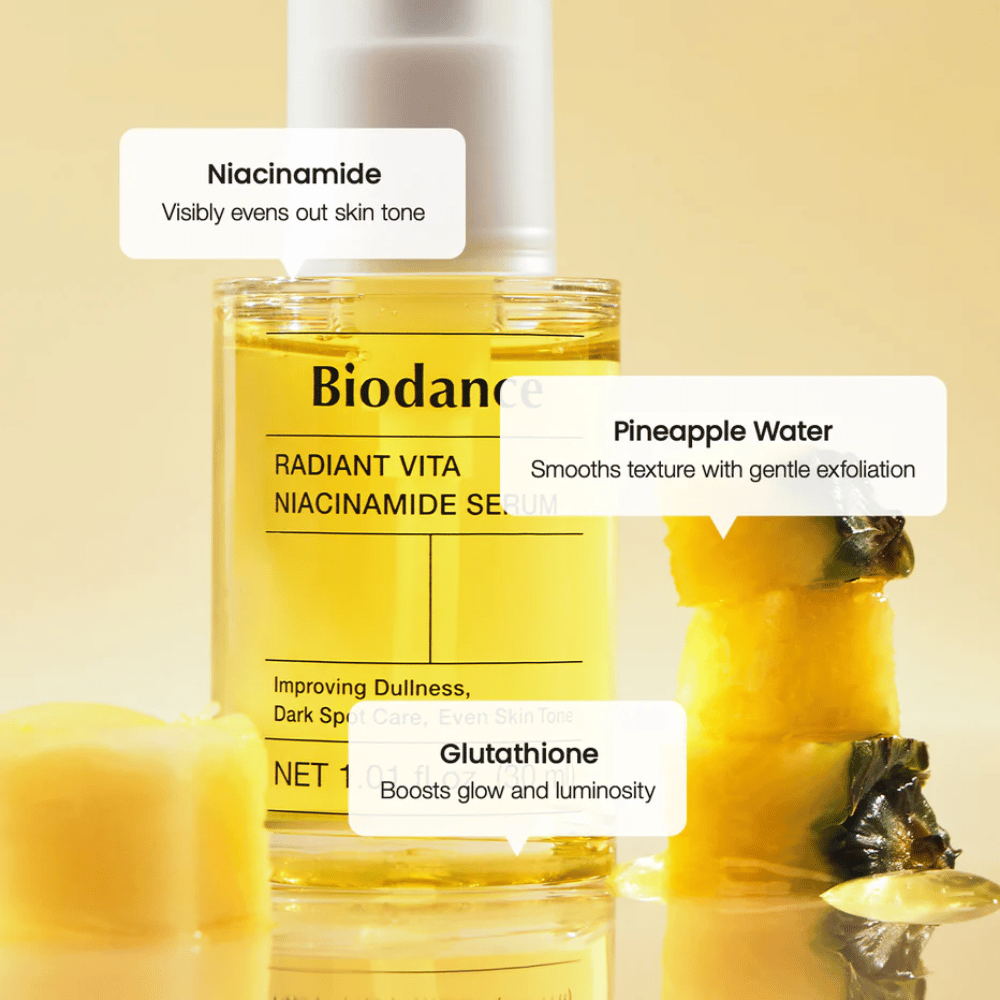 Biodance Radiant Vita Niacinamide Serum med niacinamid, ananasvand og glutathione for glød, jævn hudtone og mild eksfoliering