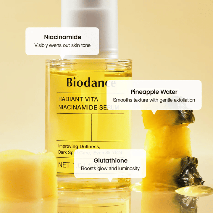 Biodance Radiant Vita Niacinamide Serum med niacinamid, ananasvand og glutathione for glød, jævn hudtone og mild eksfoliering