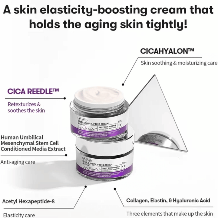 VT Cosmetics Reedle Shot Lifting Cream ansigtscreme med Cica Reedle, som forbedrer hudens elasticitet, fugter og giver fastere hud.