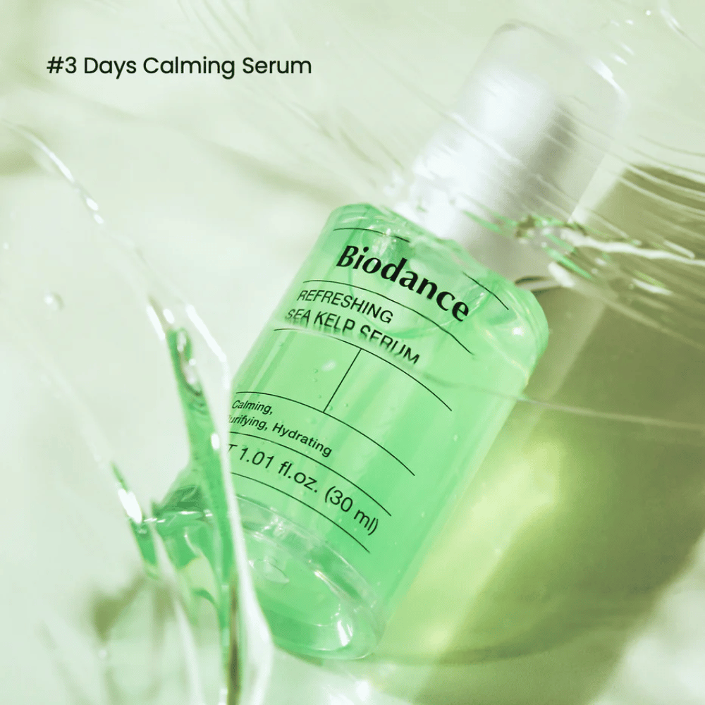 Biodance Refreshing Sea Kelp Serum i flydende tekstur – hurtigtabsorberende formel til følsom og fedtet hud.