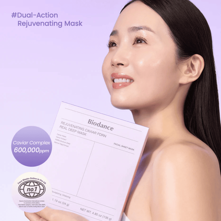 Produktbillede af Biodance Rejuvenating Caviar PDRN Real Deep Mask – lilla Sheet mask-pakke med kaviar, PDRN og fugtgivende formel