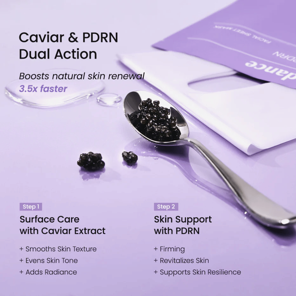 Kaviar og PDRN-ingredienser i Biodance Rejuvenating Caviar PDRN Real Deep Mask der styrker hudfornyelse og giver fastere hud
