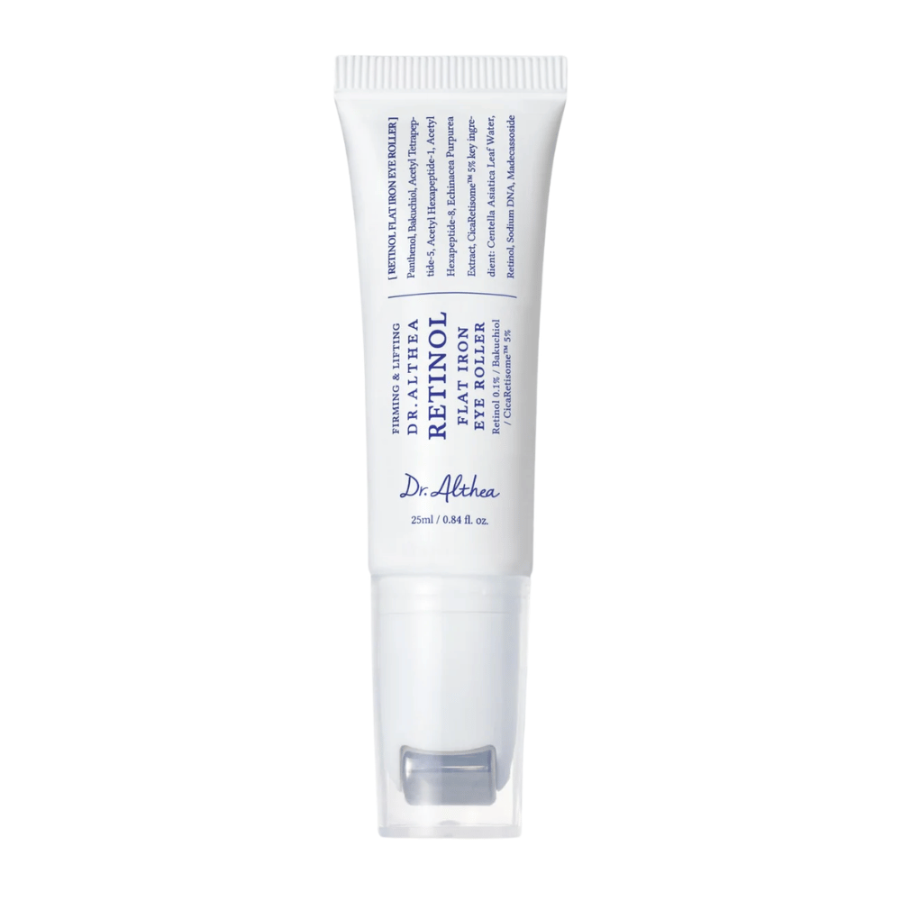 Dr. Althea Retinol Flat Iron Eye Roller – Øjenserum med retinol og rulle-applikator som reducerer rynker, mørke rande og træt hud.