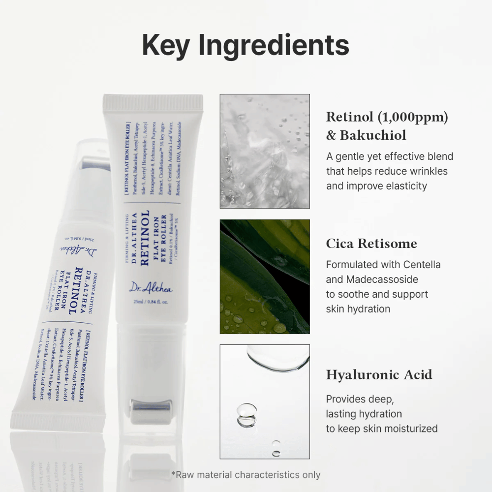 Dr. Althea Retinol Flat Iron Eye Roller med retinol, bakuchiol, cica og hyaluronsyre som fugter, beroliger og reducerer rynker.