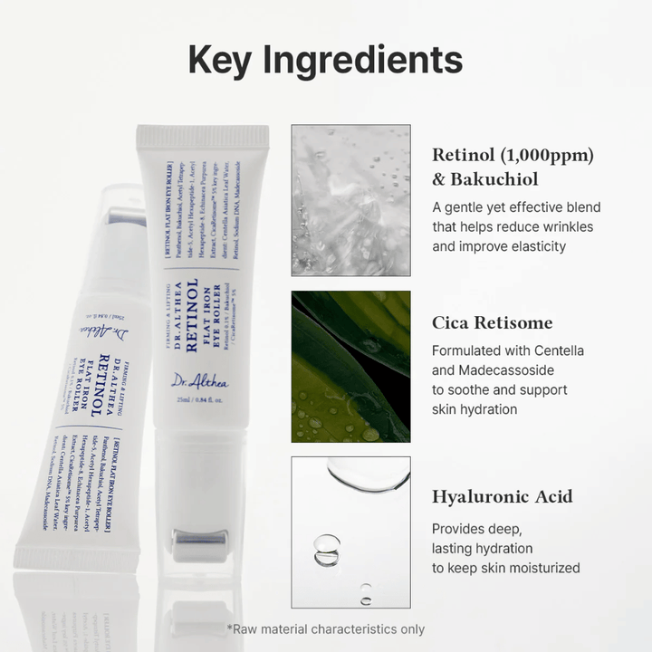 Dr. Althea Retinol Flat Iron Eye Roller med retinol, bakuchiol, cica og hyaluronsyre som fugter, beroliger og reducerer rynker.