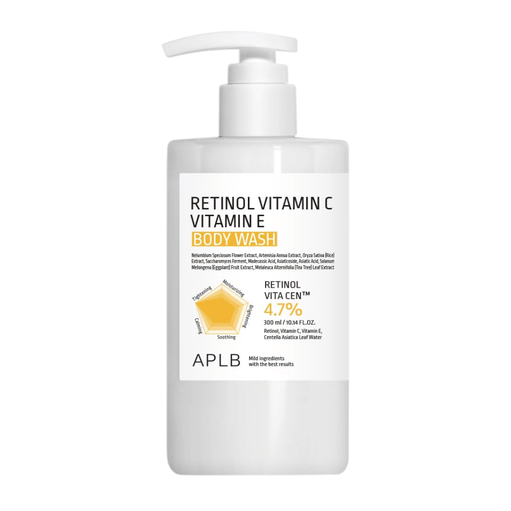 6. APLB Retinol Vitamin C Vitamin E Body Wash 300 ml – skånsom og fugtgivende shower gel med vitaminer og retinol