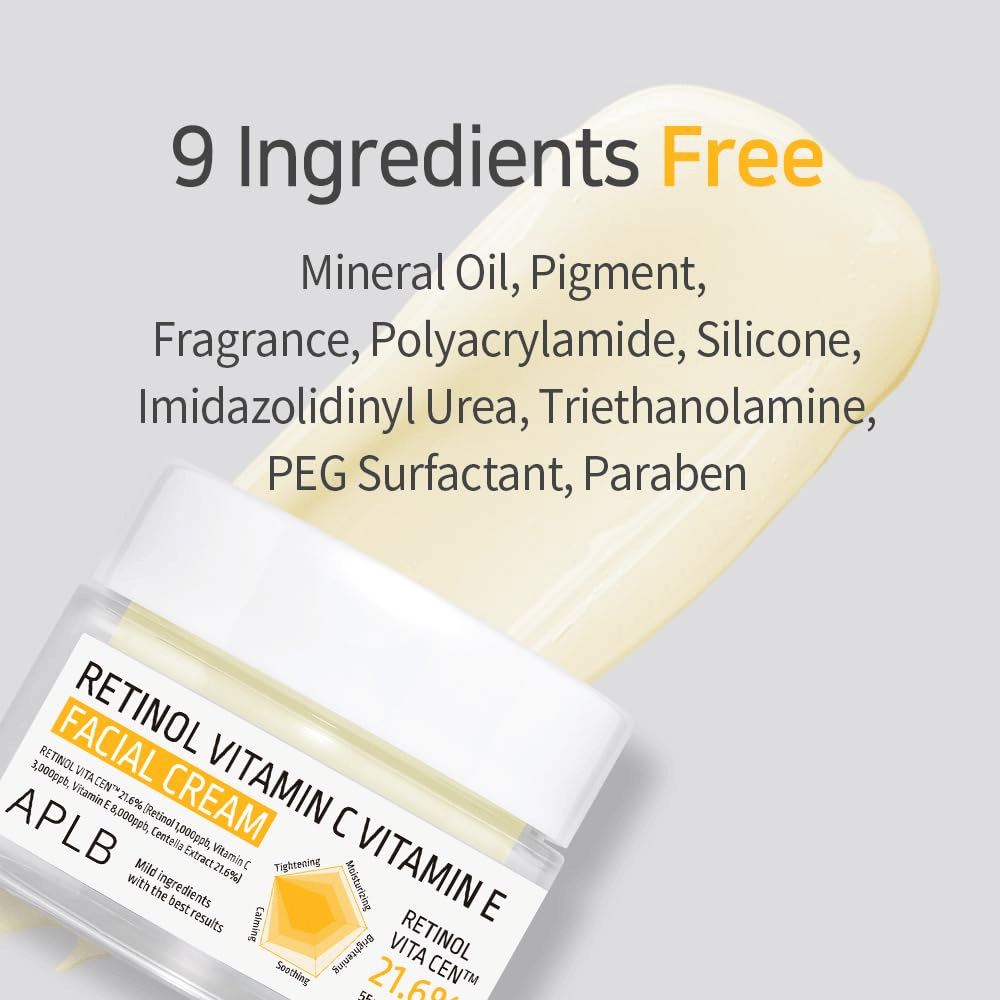 APLB Retinol Vitamin C Vitamin E Facial Cream fri for ni udvalgte ingredienser
