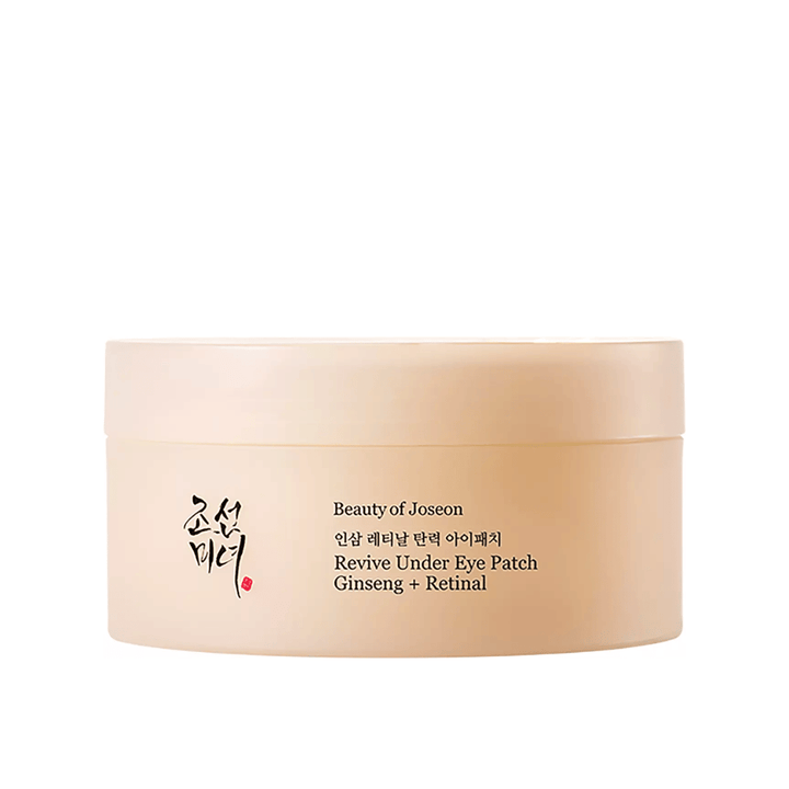 Beauty of Joseon Revive Under Eye Patch Ginseng + Retinal  i krukke, koreanske øjenpatches der hjælper med at reducere fine linjer, mørke rande og tørhed omkring øjnene.