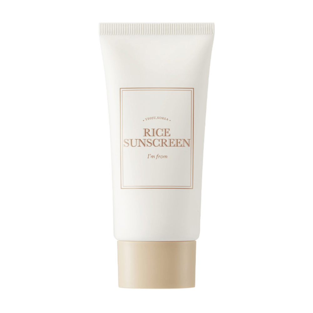 Tube med "I'm from" Rice Sunscreen SPF50+ PA++++, solcreme med risekstrakt.