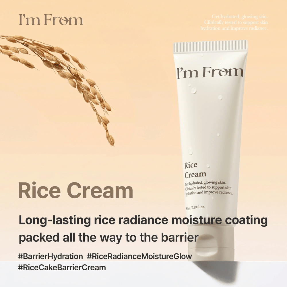 I'm From Rice Cream beriget med Yeoju-ris, som fugter, blødgør og giver huden naturlig glød