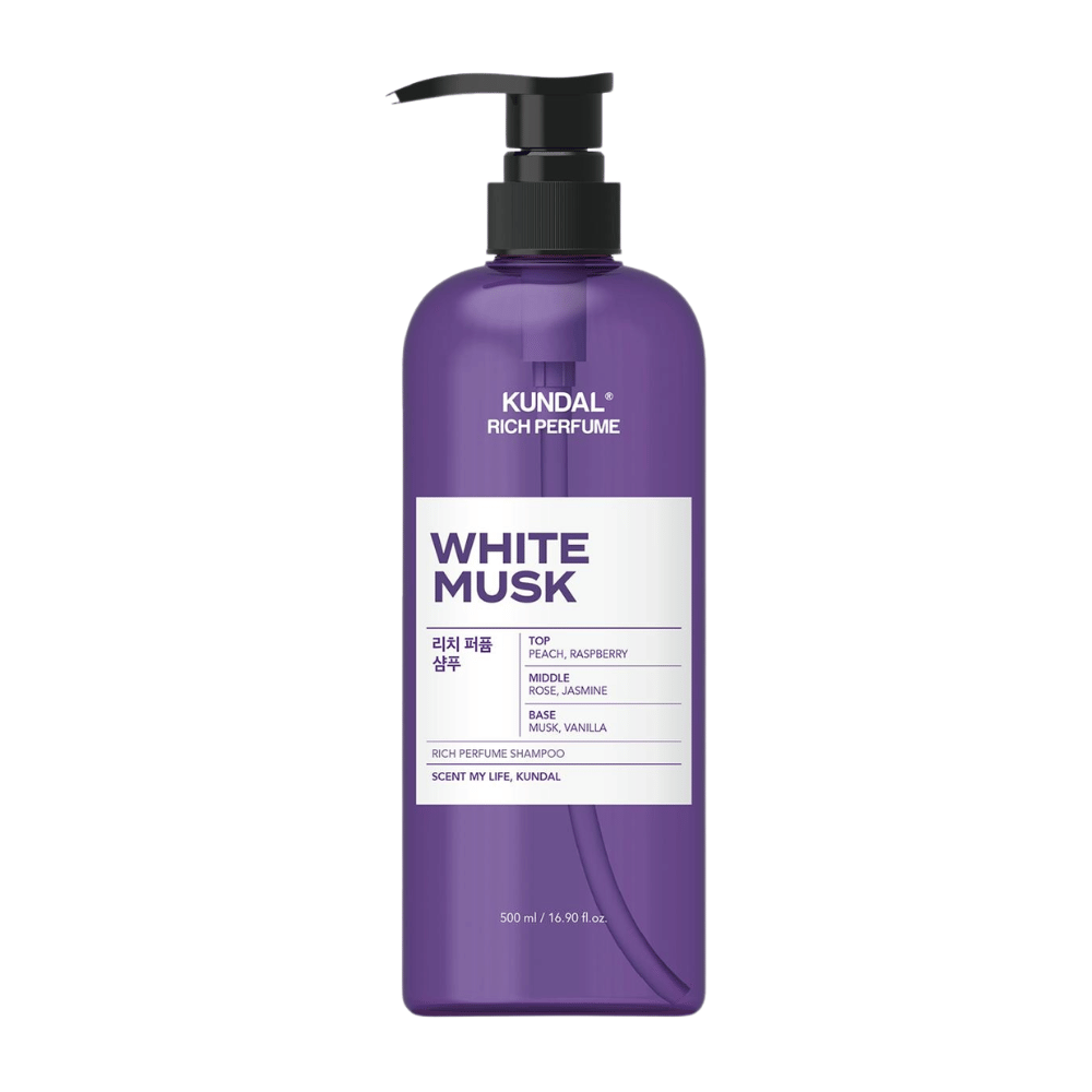 2. KUNDAL Rich Perfume Shampoo White Musk 500 ml – shampoo med duft af fersken, hindbær, rose, jasmin, moskus og vanilje