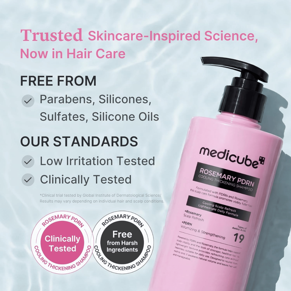 Medicube Rosemary PDRN Cooling Thickening Shampoo med klinisk testet formel uden sulfater, silikoner og parabener