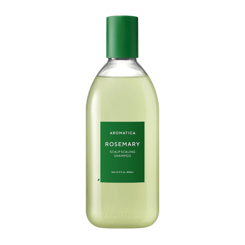 AROMATICA Rosemary Scalp Scaling Shampoo 400 ml – vegansk shampoo med rosmarin og salicylsyre, som renser hovedbunden, fjerner belægninger og styrker håret.