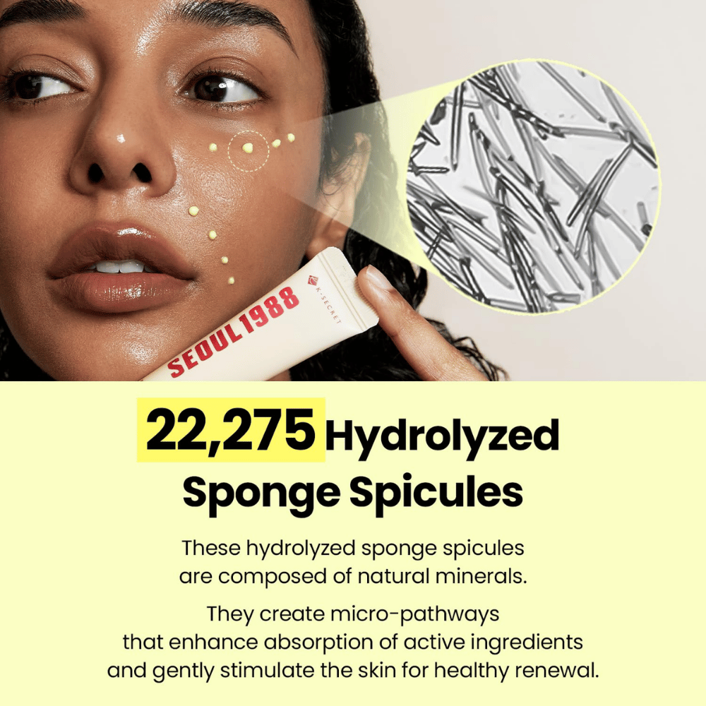 K-SECRET SEOUL 1988 Advanced Shot – formel med 22 275 hydrolyserede sponge spicules, som kombineres med aktive hudplejeingredienser.