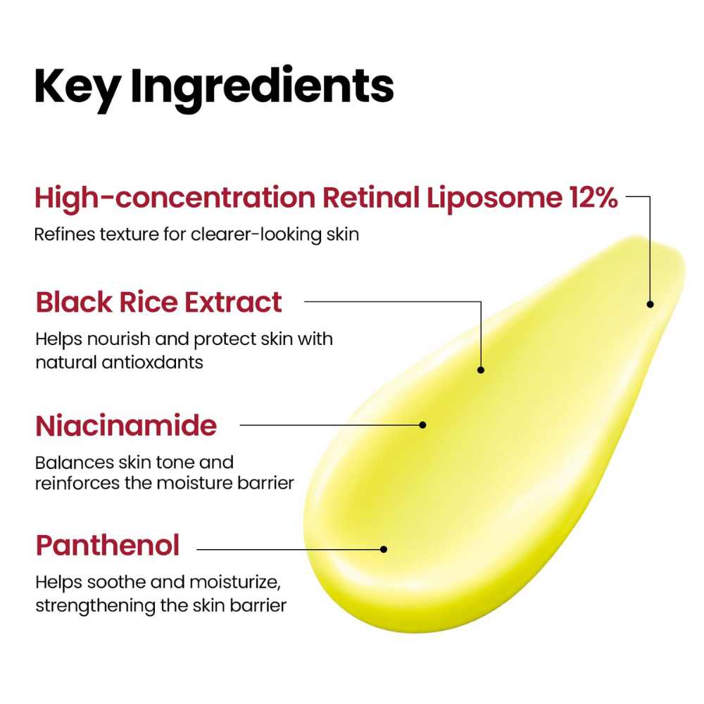 K-SECRET SEOUL 1988 Advanced Shot – koncentreret formel med Retinal Liposome 12%, sort ris, niacinamid og panthenol.