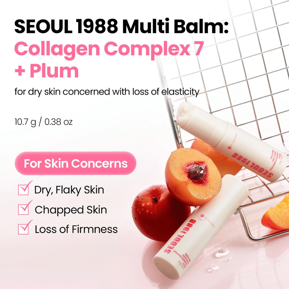 K-SECRET SEOUL 1988 Multi Balm Collagen Complex 7 + Plum 10,7 g – fugtgivende balm til tør hud og hud med nedsat fasthed.