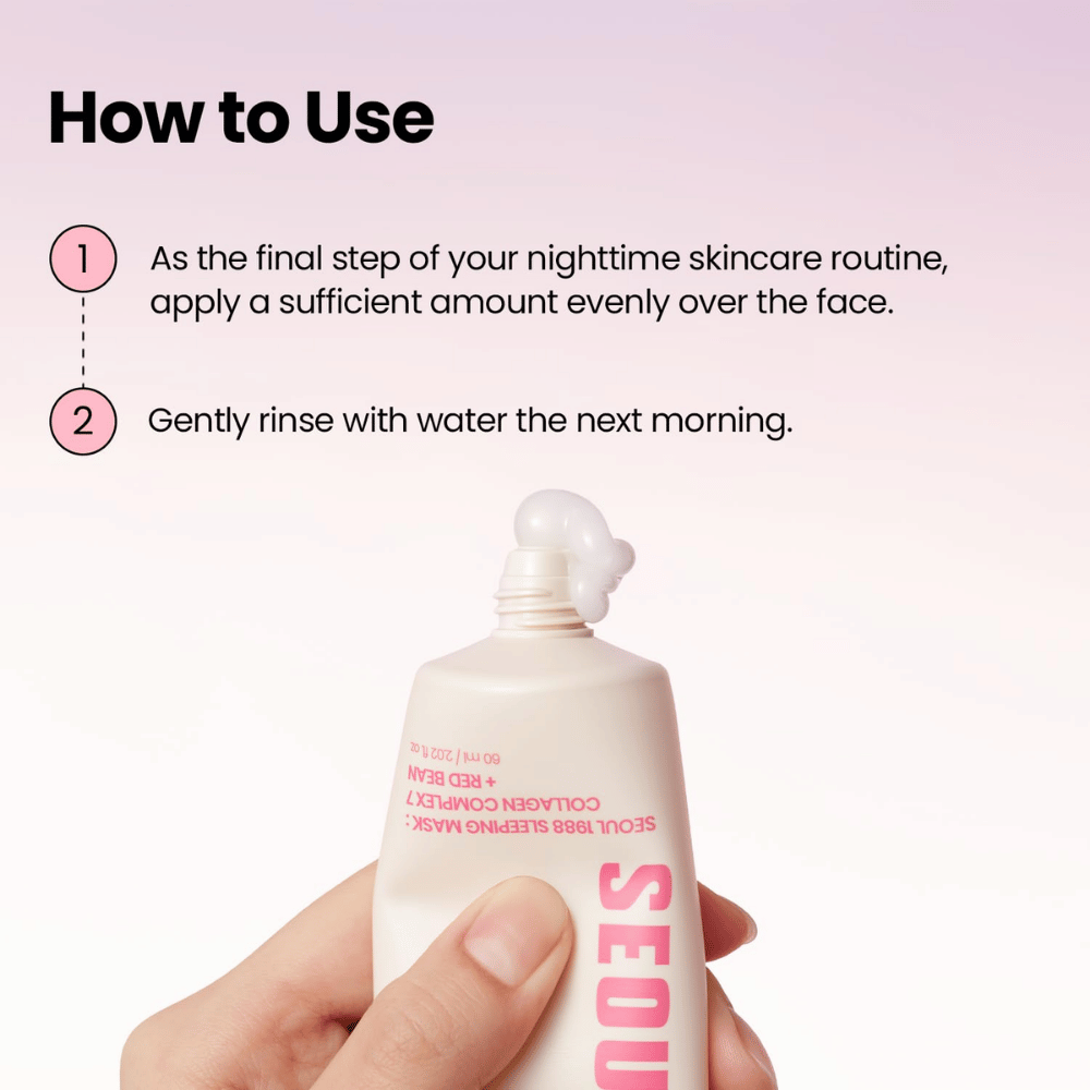 K-SECRET SEOUL 1988 Sleeping Mask – natmaske med Collagen Complex 7 og Red Bean, som påføres som sidste trin i aftenrutinen.