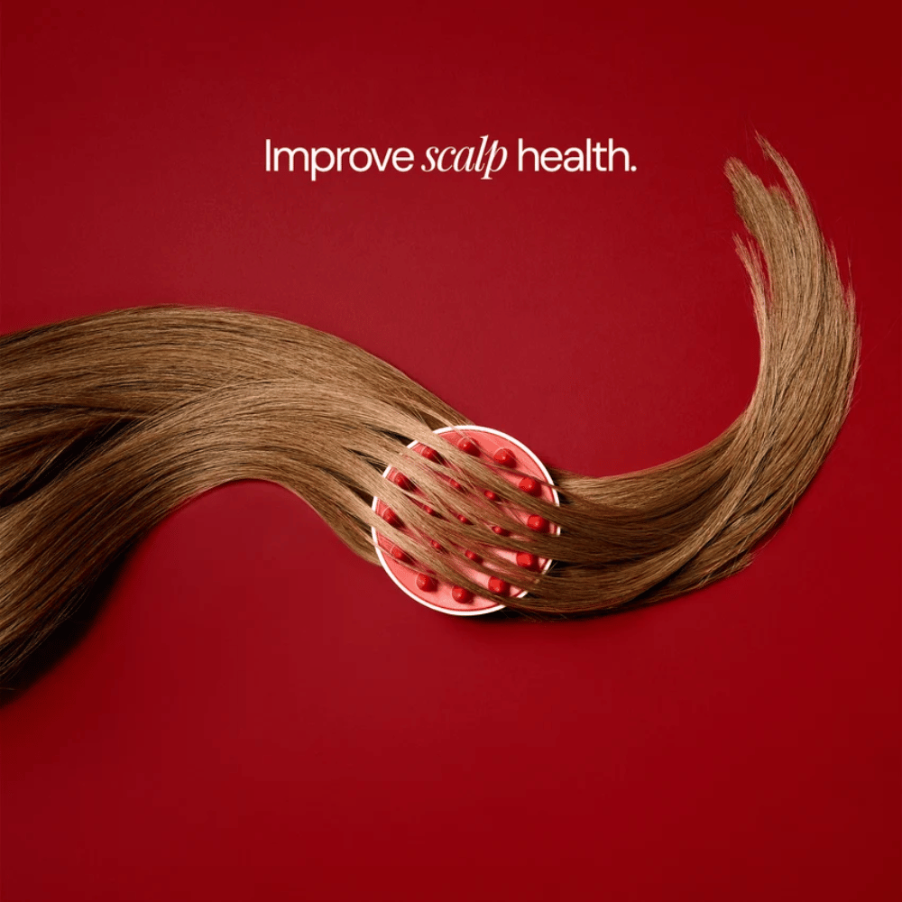 Scalp Massage Brush – rød og hvid massagebørste med silikonepigge til hovedbunden
