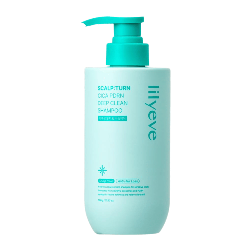 LILYEVE Scalp:Turn Cica PDRN Deep Clean Shampoo – dybderensende shampoo med Cica, PDRN og eksosomer, som plejer hovedbunden og bidrager til sundere hår.