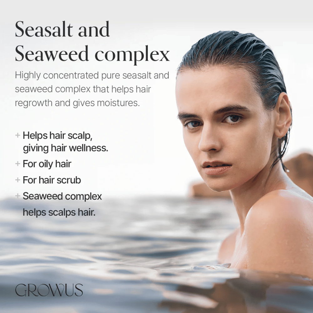 GROWUS Sea Salt Therapy Shampoo med tangkompleks, der beroliger hovedbunden og passer til fedtet hår
