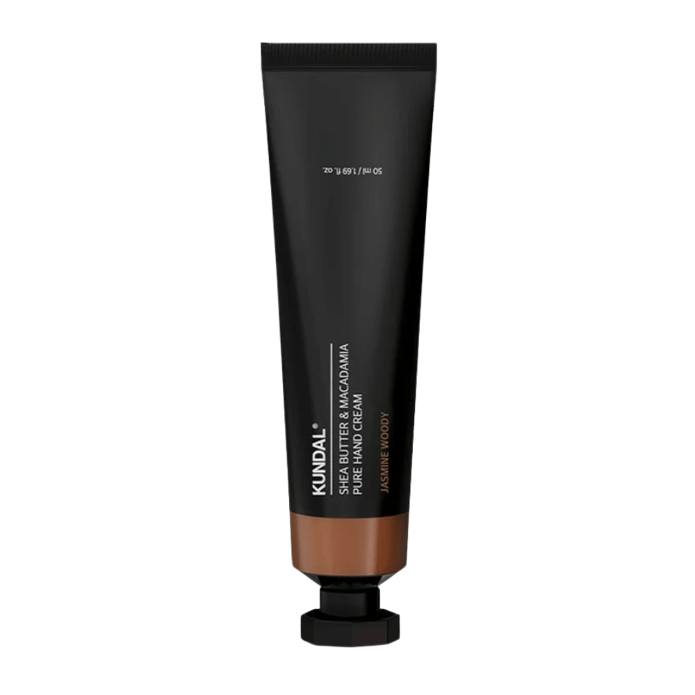 KUNDAL Shea Butter & Macadamia Pure Hand Cream Jasmine Woody stående på hvid baggrund – intensivt fugtgivende håndcreme med sheasmør og macadamia til daglig håndpleje.