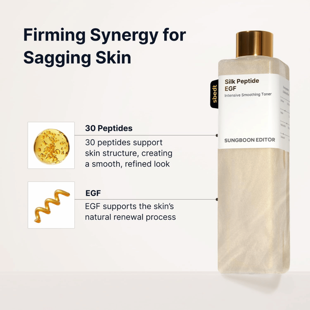 SUNGBOON EDITOR Silk Peptide EGF Intensive Smoothing Toner – toner med 30 peptider og EGF for mere ensartet hud