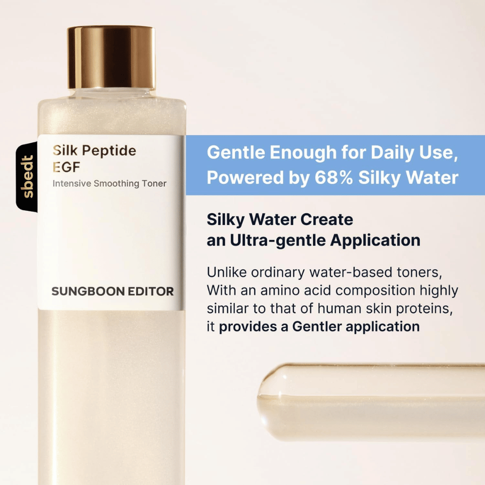 SUNGBOON EDITOR Silk Peptide EGF Intensive Smoothing Toner – mild toner med 68 % silky water til daglig brug