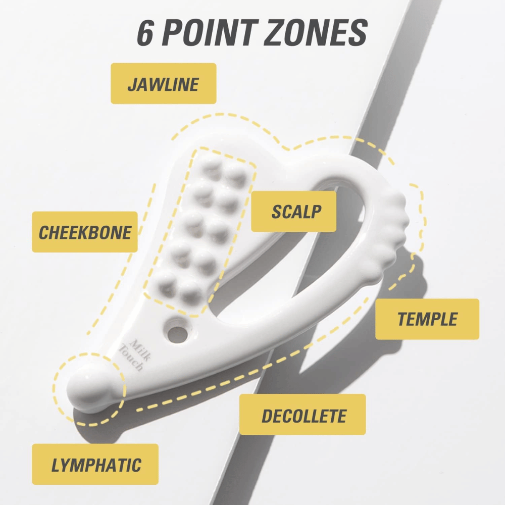 6-punktszoner Slim Face Ceramic Gua Sha for naturlige konturer fra Milk Touch.