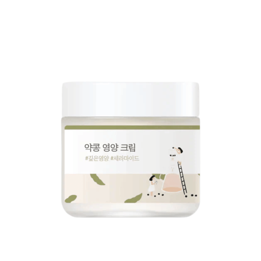 Mixsoon Soybean Nourishing Cream i glasbøtte med hvidt låg og grøn etiket. En dybt nærende creme til tør og følsom hud.
