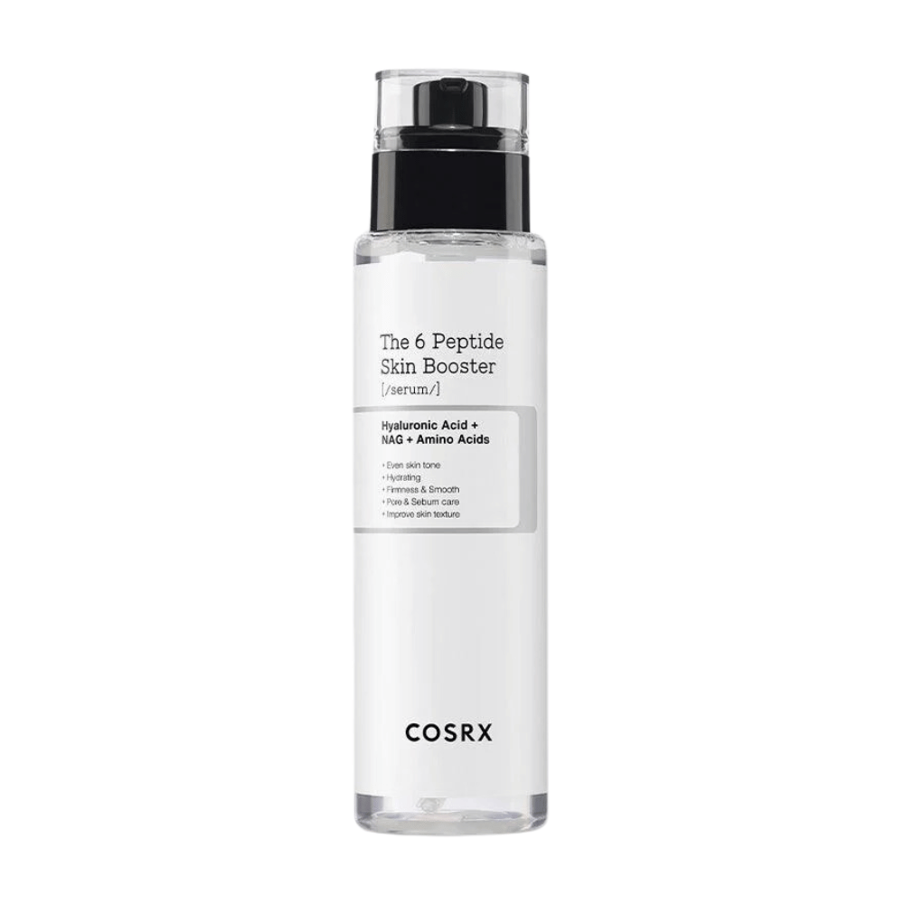 Flaske med hudplejeserum "The 6 Peptide Skin Booster" med hyaluronsyre og aminosyrer fra COSRX.