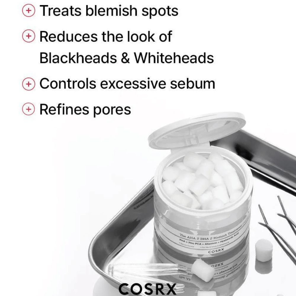 COSRX AHA 2 BHA 2 Blemish Treatment er effektiv til at behandle bumser, reducere synligheden af hudorme og hvide hudorme, kontrollere overskydende talg og forfine porerne. Perfekt til en klarere hud.