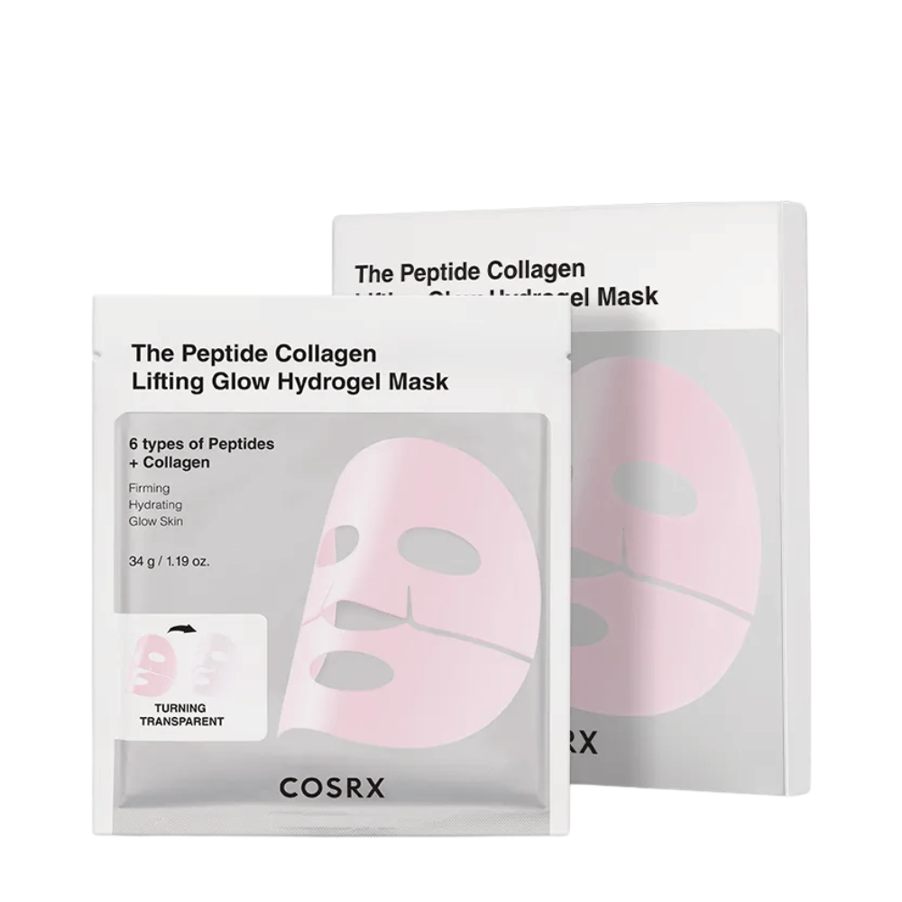 Produktbillede af COSRX Peptide Collagen Lifting Glow Hydrogel Mask – opstrammende og fugtgivende ansigtsmaske med peptider og kollagen.