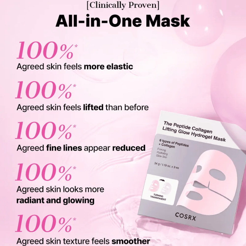 COSRX Peptide Collagen Mask – 100 % oplever fastere, mere elastisk og strålende hud med jævnere struktur.